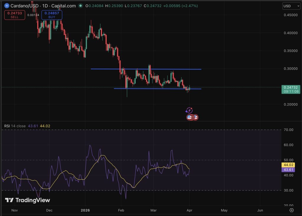 Cardano price is at $0.27, up by 2.8% in 24 hours, clawing back ground after weeks of compression and bad prediction in the low-$0.24 range.