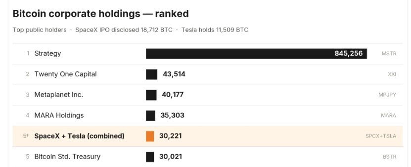 SpaceX and Tesla Bitcoin Holdings