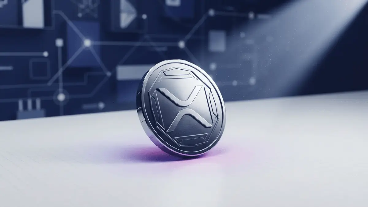 XRP cryptocurrency token with corporate banking network infrastructure in studio lighting