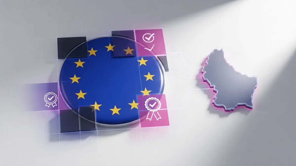 European Union emblem with compliance divisions and Luxembourg regulatory certification in modern studio lighting
